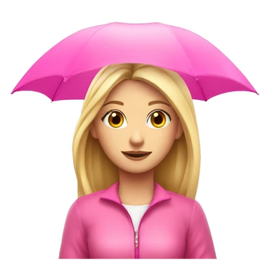Blond girl holding pink umbrella above head in pink outfit sticker