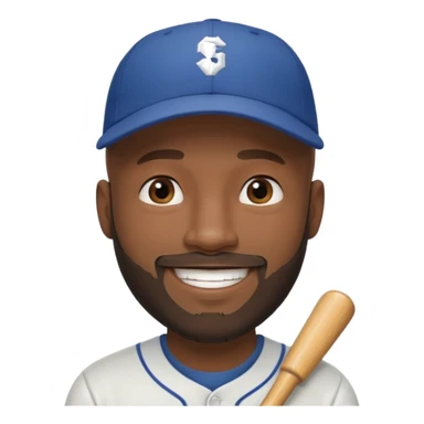 Man with bald head and beard and slightly dark skin wearing a baseball cap sticker