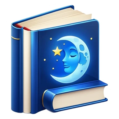 dark neon blue glass book, moon on the cover sticker