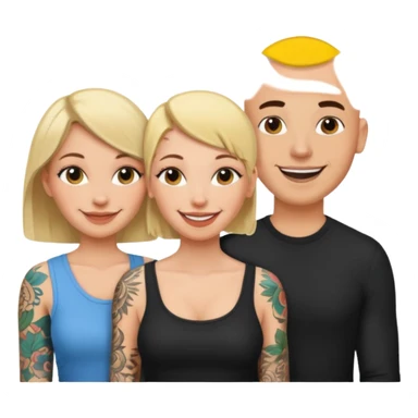 throuple blonde female brunette female with tatted bald male sticker