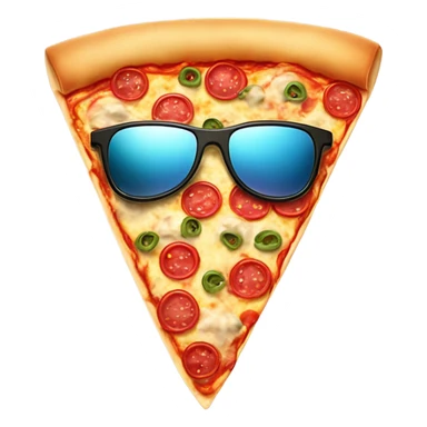 Make a pizza with a face wearing sunglasses riding a surf board sticker