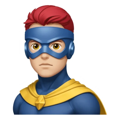 marvel superhero cyclops x-men. blue cowl with iconic yellow visor with red stripe through sticker