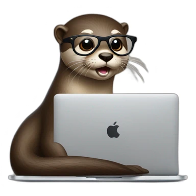 female otter with glasses use a macbook while seated against a pillow sticker