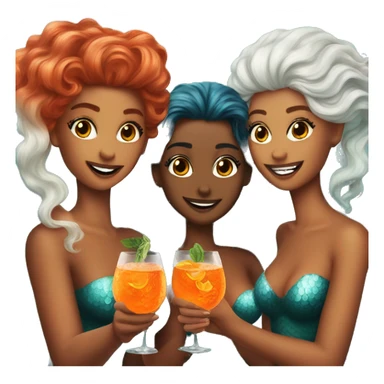 Three beautiful mermaids drinking aperol sticker