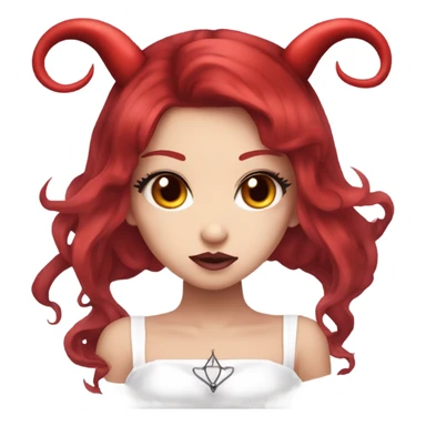 hime goth gyaru girl, devil horns, red hair, red dress sticker