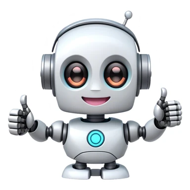 cute girly robot with a big smile, portal design , giving a big thumbs-up sticker
