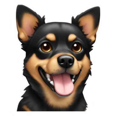 black brown mutt dog that with small german shephard head but larger chihuahua eyes and large overbite with left upper sharp canine tooth a bit crooked and sticking out mouth sticker