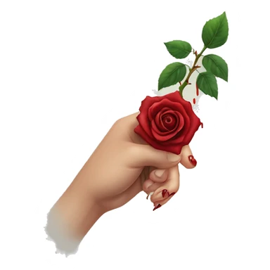 An image of a hand holding a rose, with a thorn piercing the skin, showing a small drop of blood, symbolizing the pain of beauty or love sticker