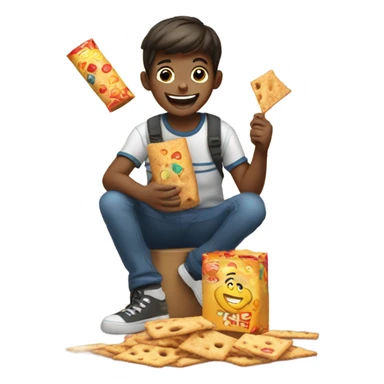 Boy enjoying large cracker indoors sticker