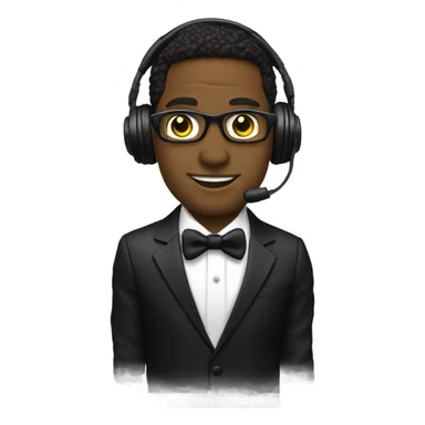 White dj spinning records black jacket black tie sticker