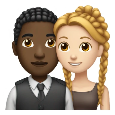 black guy with black cornrows kissing white girl with dark red hair sticker