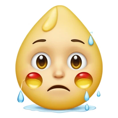 human-like yellow emoji face, round head, one big teardrop falling from the eye, large white tissue gently wiping the tear, apple emoji style, simple white background sticker