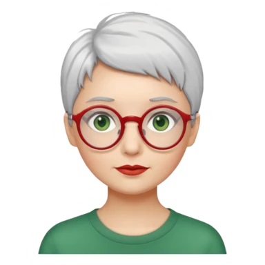 visage femme a lunettes ronde rouge fine avec cheveux courts gris-blancs aux yeux verts sticker