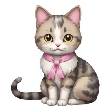 Sitting Dilute grey calico cat with pink ribbon sticker