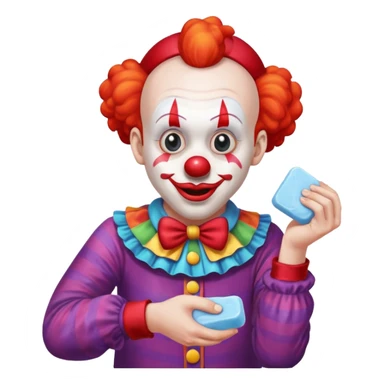 Clown dropping down to pick up soap sticker