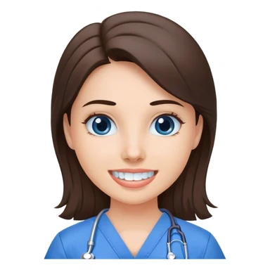 Brunette dental assistant in blue scrub without stethoscope  sticker