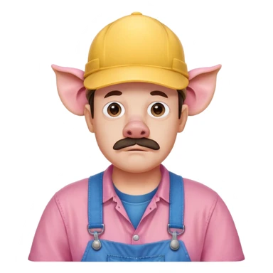 Uncle Samsonite (fat man that looks poorly rendered and doesn’t have a nose and has brown overalls, yellow shirt, blue hat, and pig ears. Also has pink skin sticker