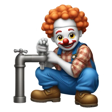 clown face emoji as a plumber sitting and fixing pipe sticker