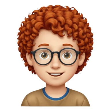 redhead kid with unique face features and very curly hair kid boy happy and big glassess and big nose sticker