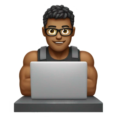 muscular nerd in front of laptop coding sticker