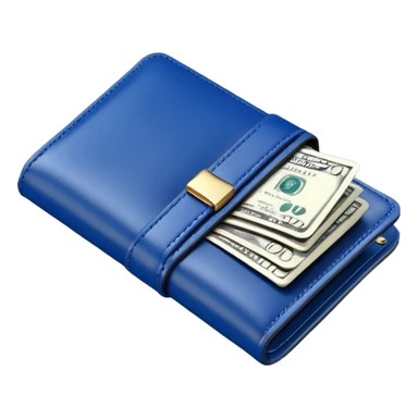 Rich emoji style Deep Blue leather wallet with dollar bills, luxury money vibe, premium 3D emoji, ultra clean, high detail, no background sticker