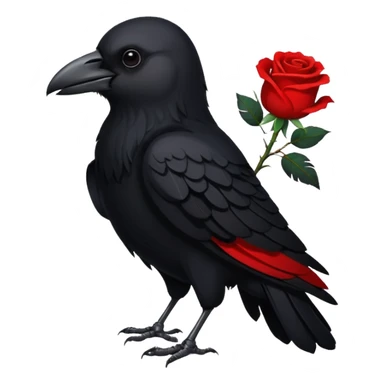 A crow with a white rose with red in its beak sticker