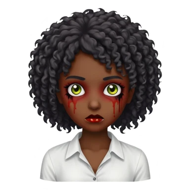 a curly haired emo zombie with a white blouse and dark skin sticker