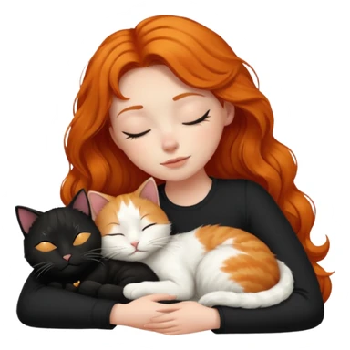 short hair Ginger Girl sleeping with a black and a white bigger cat  sticker