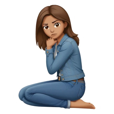angry woman with brown hair sitting in profile on a floor hugging her knees in jeans avoiding conversation  sticker