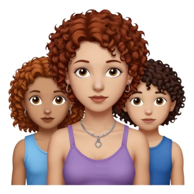 Create a family. A young hot mom. She is an alt girly with dark curly hair, an eyebrow piercing, and a nose ring. Her two teenage kids are gay girlies. One has shoulder length auburn hair and has an eyebrow ring. The other has short bleached curly hair, bleached eyebrows and a lip ring sticker