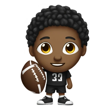 black boy with short dreads holding a black and white round football with high cheek bones and big eyes wearing a black hoodie   sticker