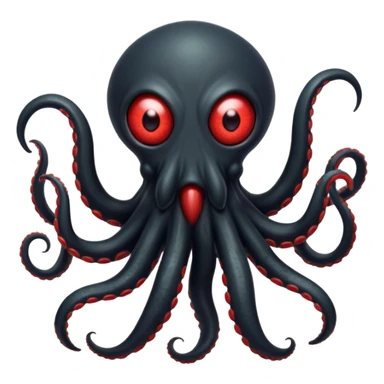 aggressive 8-tentacled black cyclops alien, black body, one big evil red eye in the middle, lunging forward with tentacles, no arms or legs, emoji style sticker