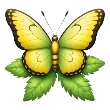 A fluffy bush with soft light-green foliage and a small butterfly sticker