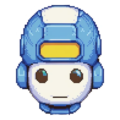 Blue bomberman head only, round helmet with antenna, white face with simple eyes, classic pixel art style sticker