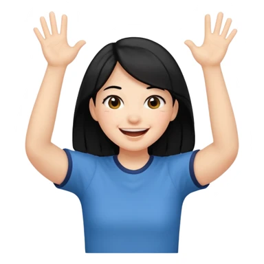 girl with black hair in short sleeves cheering yay sticker