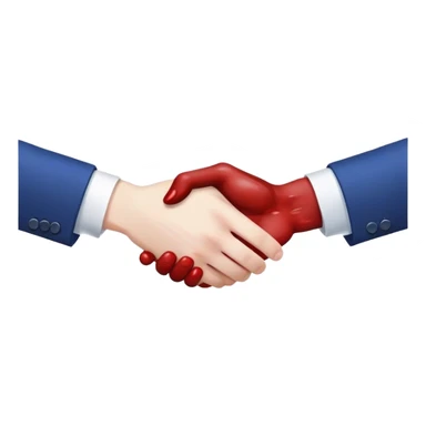 handshake, hands in blue suits, blood on one of the hands sticker