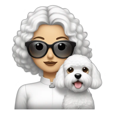 mujer pelo largo negro con gafas y perro bichon blanco sticker