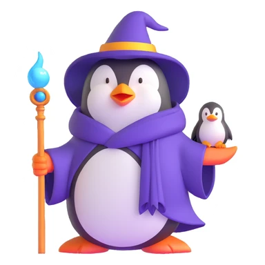 penguin wizard with magic staff and wizard robe sticker