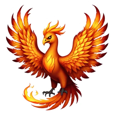 Cinematic Fierce Battle-Hardened Mystical Fire Phoenix Portrait Emoji, head tilted with an aggressive, unwavering gaze that speaks of relentless combat. The flame-kissed form is marked by rugged, charred feathers and vivid battle scars. Its blazing eyes radiate raw intensity and steely resolve, rendered with lifelike detail and stark natural lighting, high shine, channeling an aura of unyielding warlike energy and valor, softened by a dynamic glowing outline that highlights its battle-earned ferocity. sticker