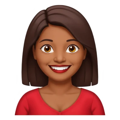 50 yr old chubby Sri Lankan woman, dark skin, straight brown hair, big smile, white teeth, red dress clothes, shoulder length hair sticker