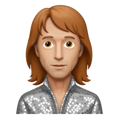 Robin Gibb from Bee Gees with light grey sequin outfit, long auburn hair sticker