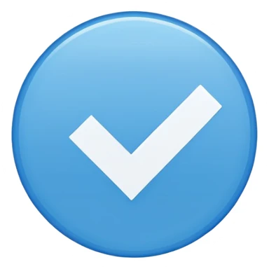 Simple icon, blue circle with a white checkmark in the center, clean white background, flat design, minimal style, clear and sharp, no text, no shadow. sticker