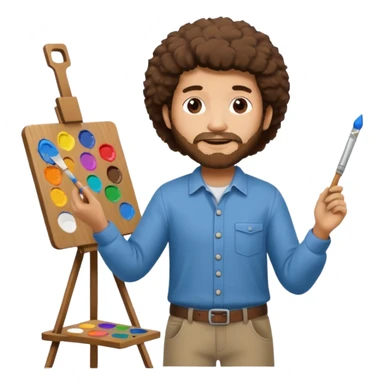BOB ROSS HOLDING A PAINT PALETTE WITH AN EASEL sticker