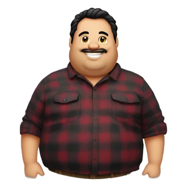 Fat man wearing a darkred and black plaid flannel shirt profile picture, happy, black hair sticker
