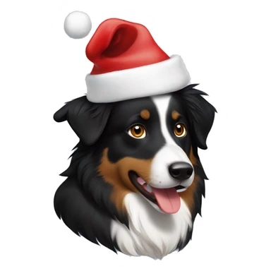 Black tri Australian shepherd wearing a Santa hat sticker