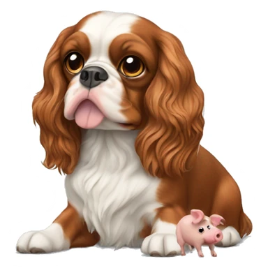 King Charles spaniel with a pig as a pet sticker