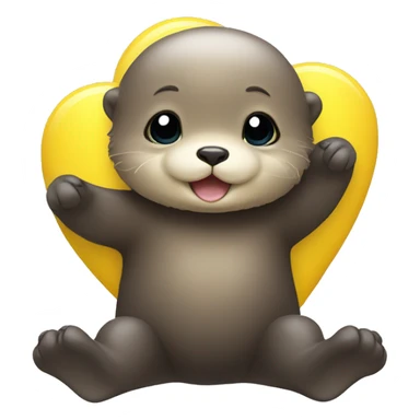 Baby sea otter with yellow heart in its paws sticker
