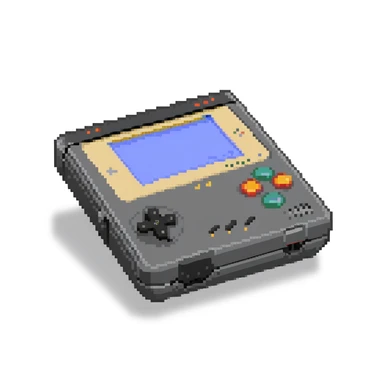 Portable retro handheld game console shown from a three-quarter view angle sticker