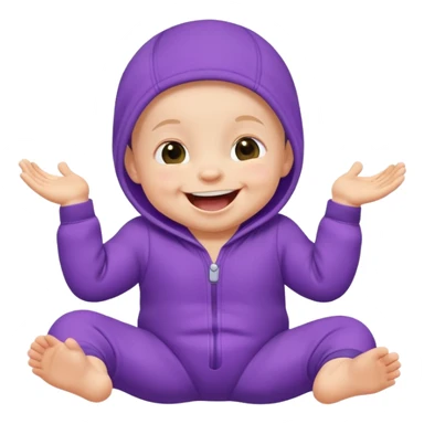 A baby wearing a purple onesie, laughing joyfully. sticker