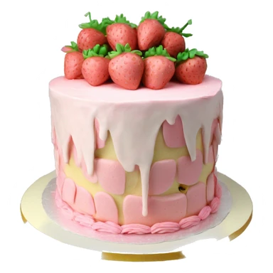 Light Pink strawberries and cream birthday cake with canes  sticker